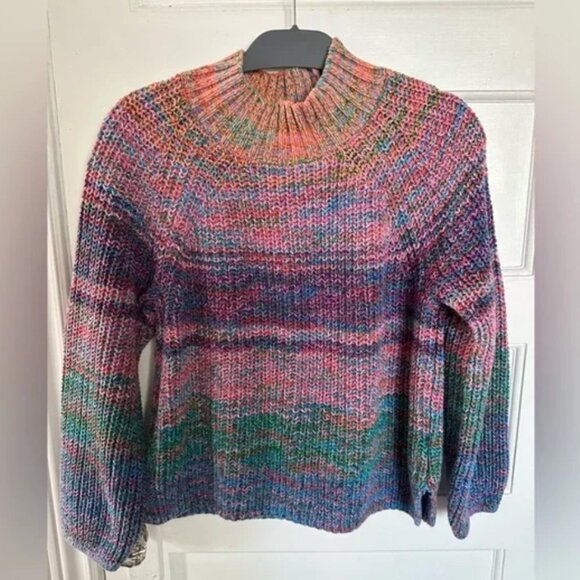 Gap Rainbow Ombre Knit Mélange Cotton Yarn Knit Sweater with Puff Sleeves - Picture 7 of 7